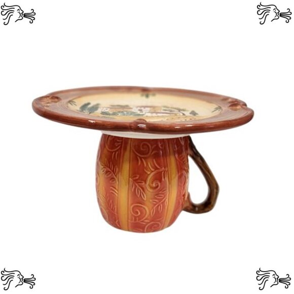 Upcycled Coffee Mug Candle Plant Holder Jewelry Tray, Sponge Soap Dish, Pumpkin - Picture 2 of 3